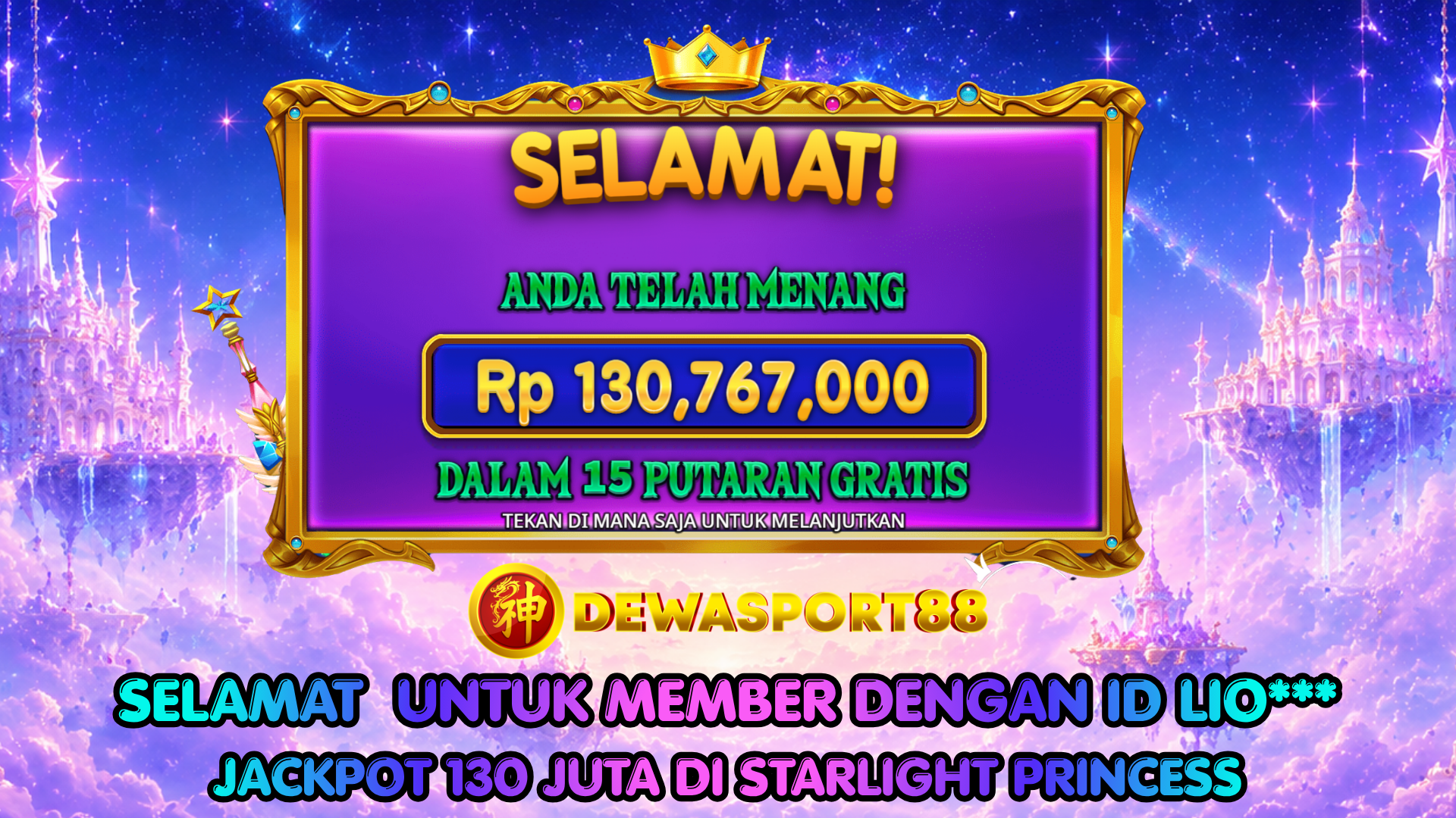 jackpot Starlight Princess Rp130 juta